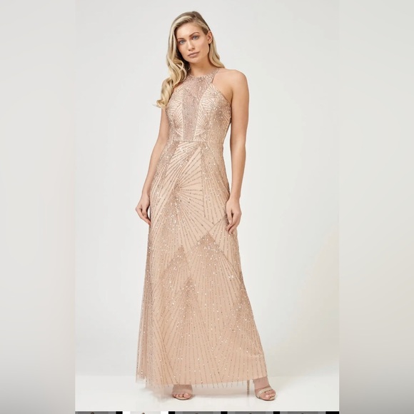Beaded Maxi dress in Champagne, Lace & Beads, BHLDN, Gatsby style - Picture 2 of 5
